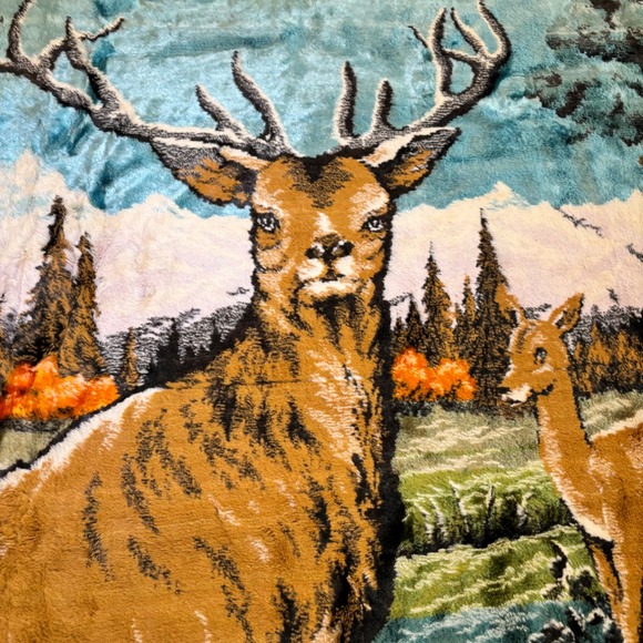 Vintage Itallain Deer Forest Tapestry Wall Hanging Art Rug Blanket - Picture 4 of 7